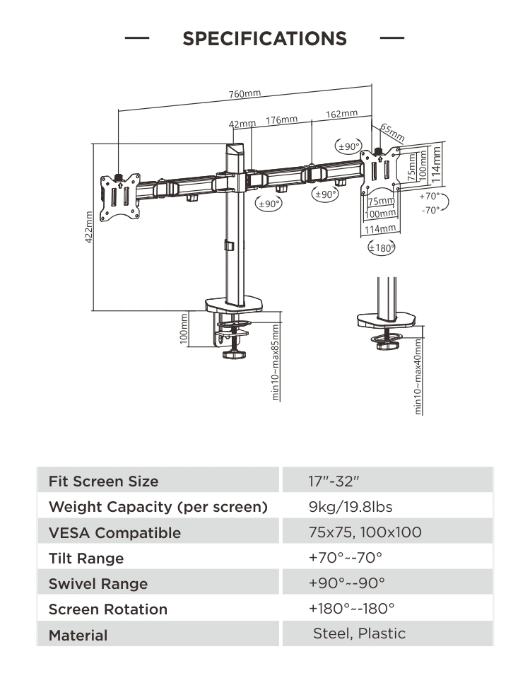 China OEM/ODM Hot Sale Deluxe Dual-Monitor Mechanical Monitor Arm